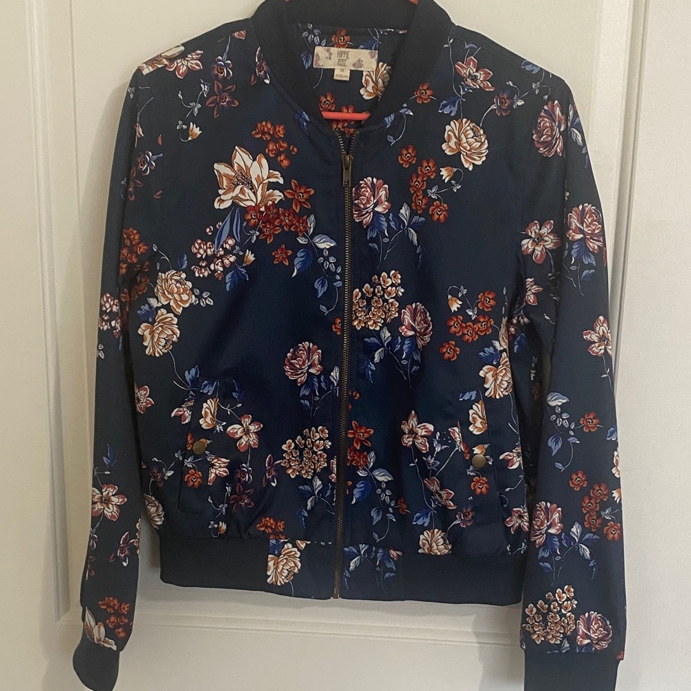 Hippie Rose Navy Floral Bomber Jacket